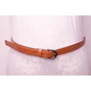 Womans Belt Tan Narrow Perforated Faux Leather Size Medium/Large